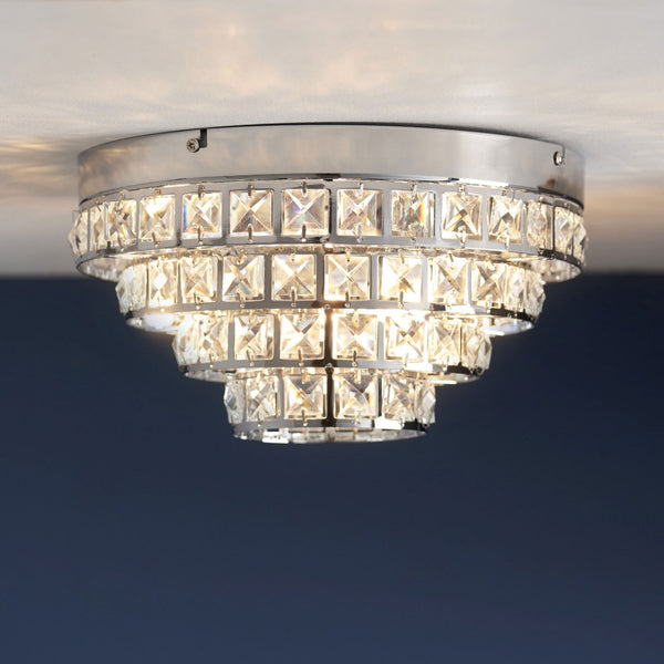Motown 4 Light Clear Faceted Crystal Glass and Chrome Flush Fitting