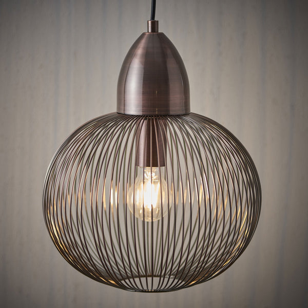Nicola Round Cage Pendant Light in Copper