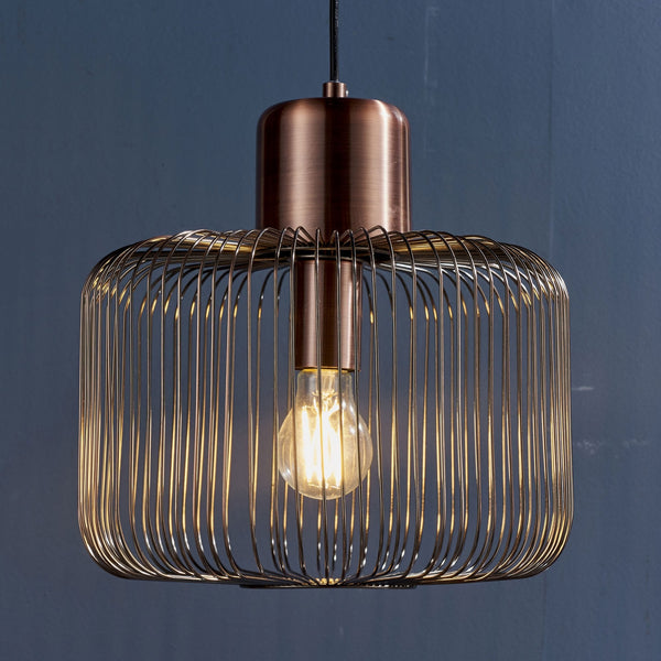 Nicola Cylinder Cage Pendant Light in Copper