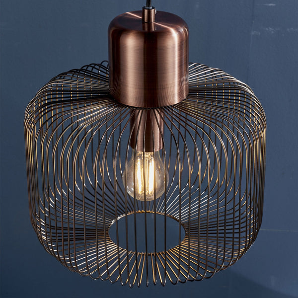 Nicola Cylinder Cage Pendant Light in Copper