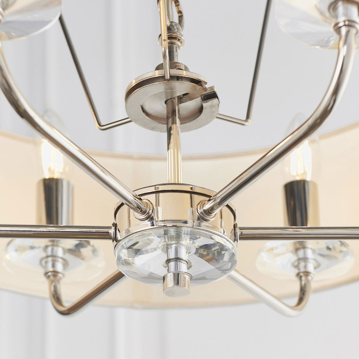 Nixon Six Light Pendant in Nickel with Vintage White Shade