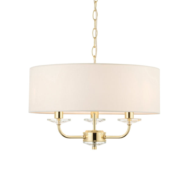 Nixon Three Light Pendant in Brass with Vintage White Shade
