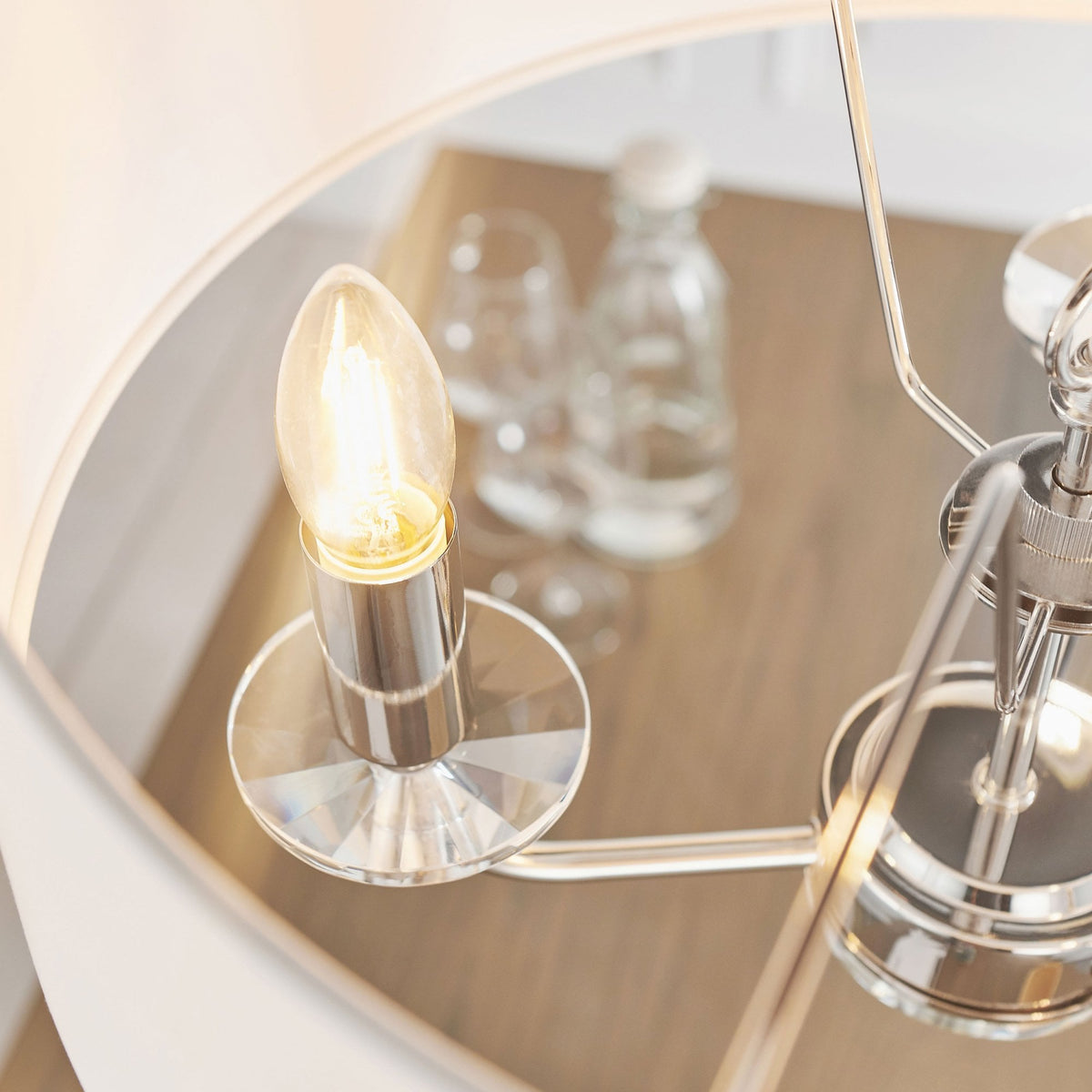 Nixon Three Light Pendant in Nickel with Vintage White Shade