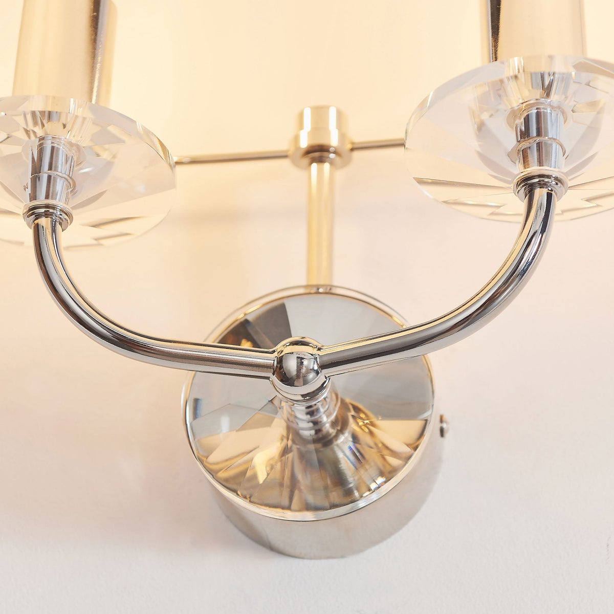 Nixon 2 Light Bright Nickel and Crystal Wall Light with Vintage White Shade