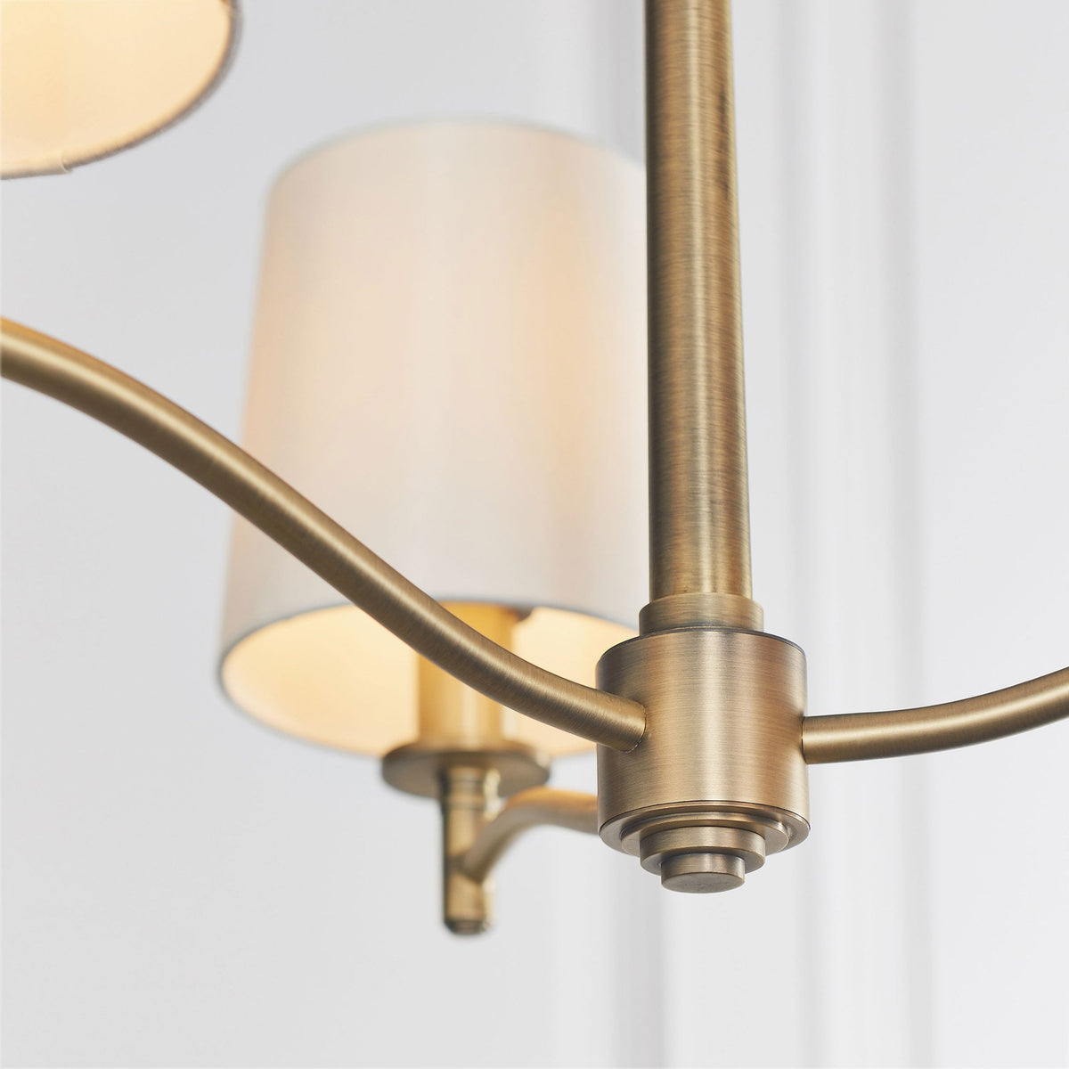 Ortona 3 Arm Pendant in Matt Antique Brass and White Shades