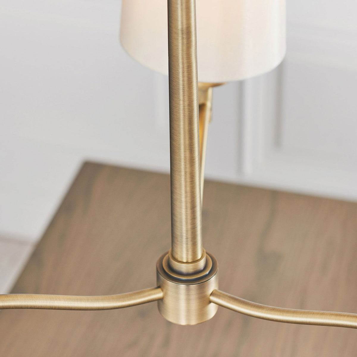 Ortona 3 Arm Pendant in Matt Antique Brass and White Shades