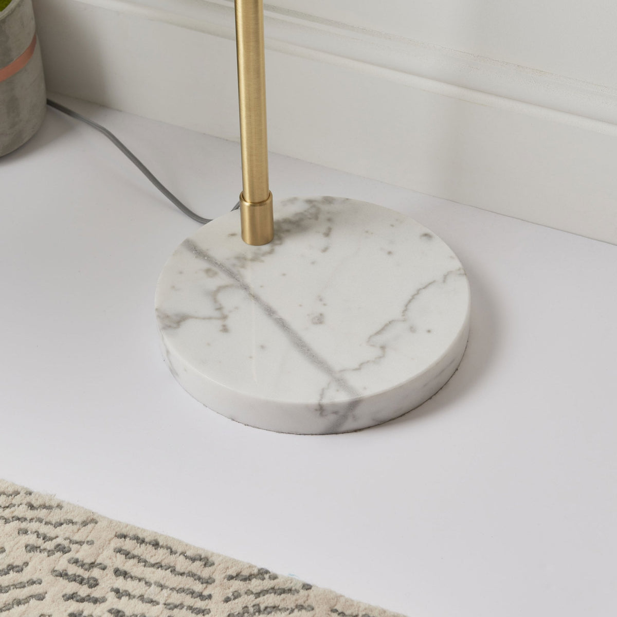 Otto Floor Lamp in Antique Brass with a White and Grey Marble Base