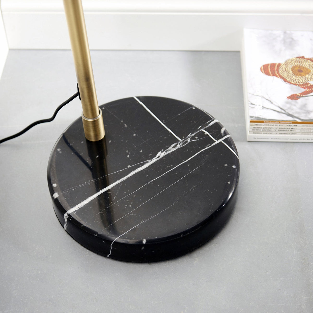 Otto Floor Lamp in Antique Brass with a Black Marble Base