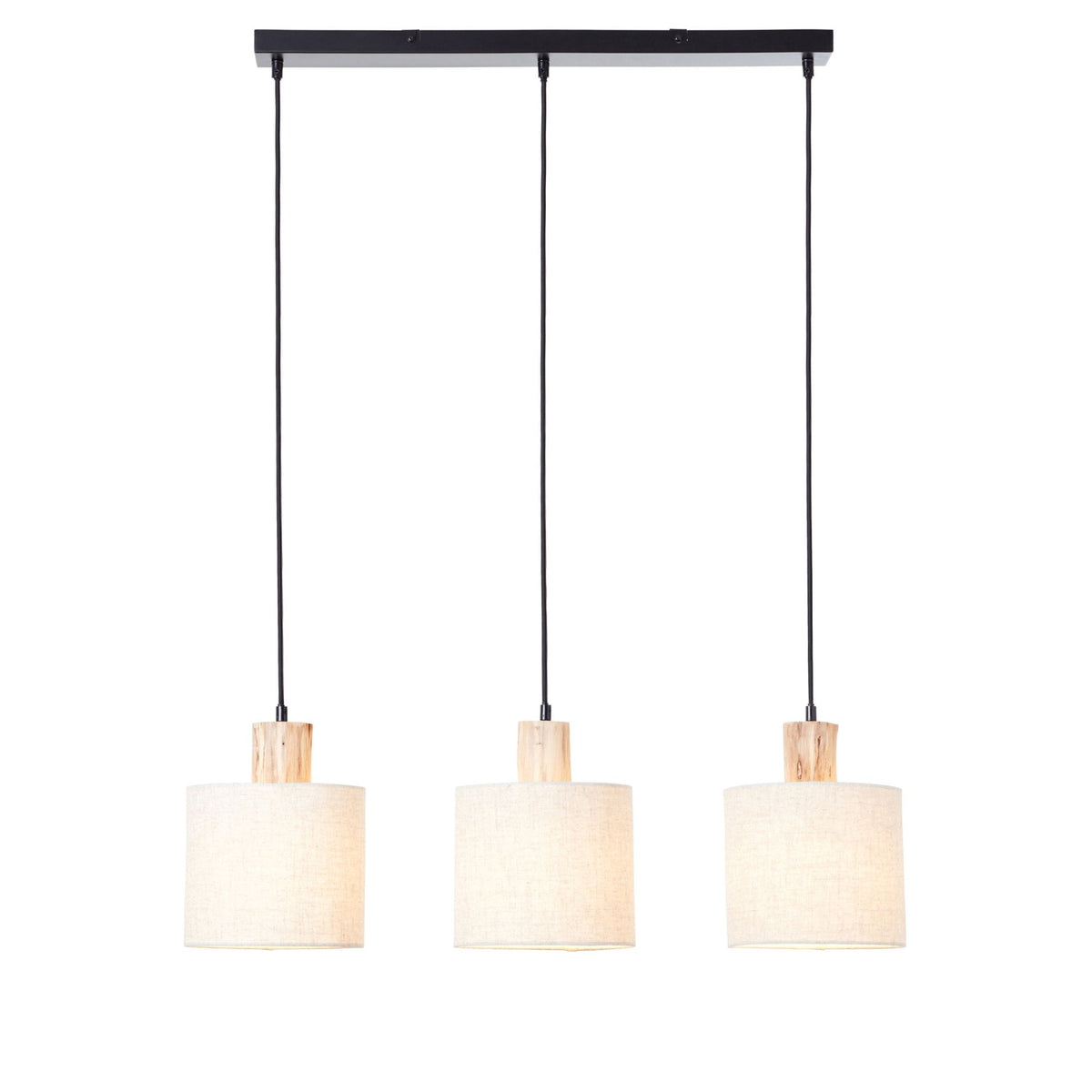 Durban Triple Drop Linear Pendant with Natural Linen Shades and Wooden Details