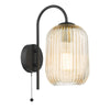 Idra Switched Wall Light In Matt Black With Champagne Ribbed Glass Shade
