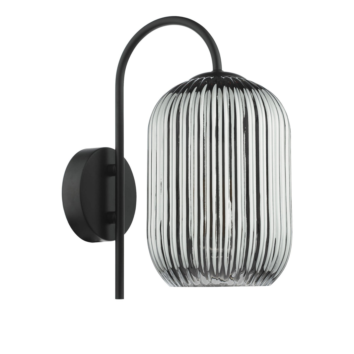Idra Switched Wall Light In Matt Black With Smoked Ribbed Glass Shade