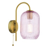 Idra Switched Wall Light In Aged Bronze With Pink Ribbed Glass Shade
