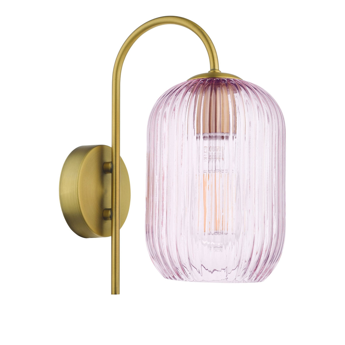 Idra Switched Wall Light In Aged Bronze With Pink Ribbed Glass Shade