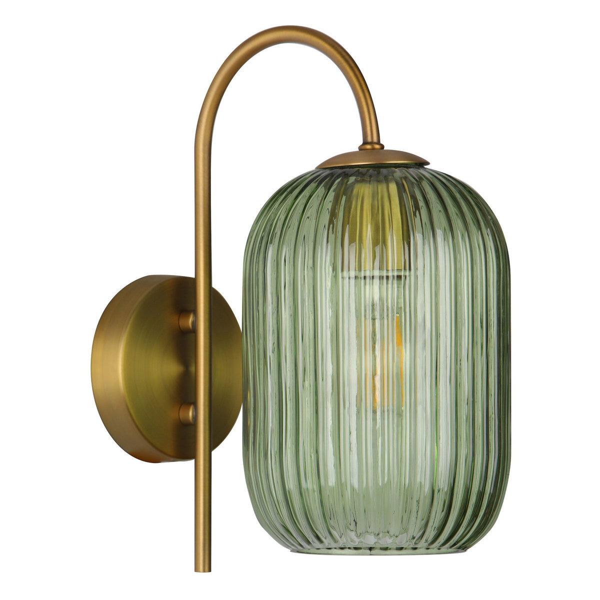 Idra Switched Wall Light In Aged Bronze With Green Ribbed Glass Shade