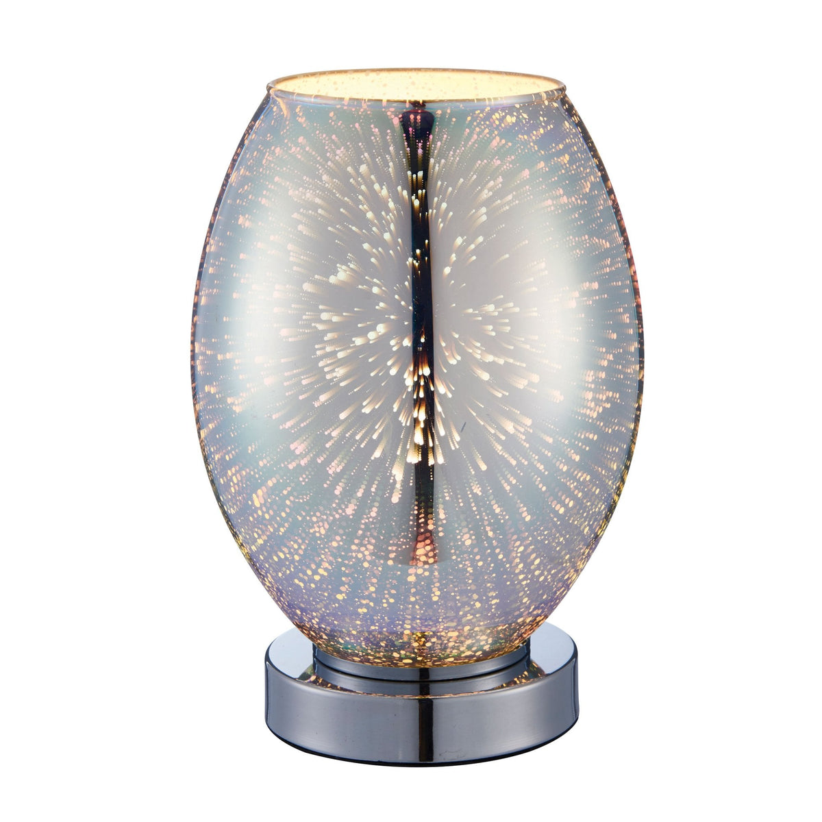 Stellar Chrome Holographic Glass and Chrome Touch Table Lamp