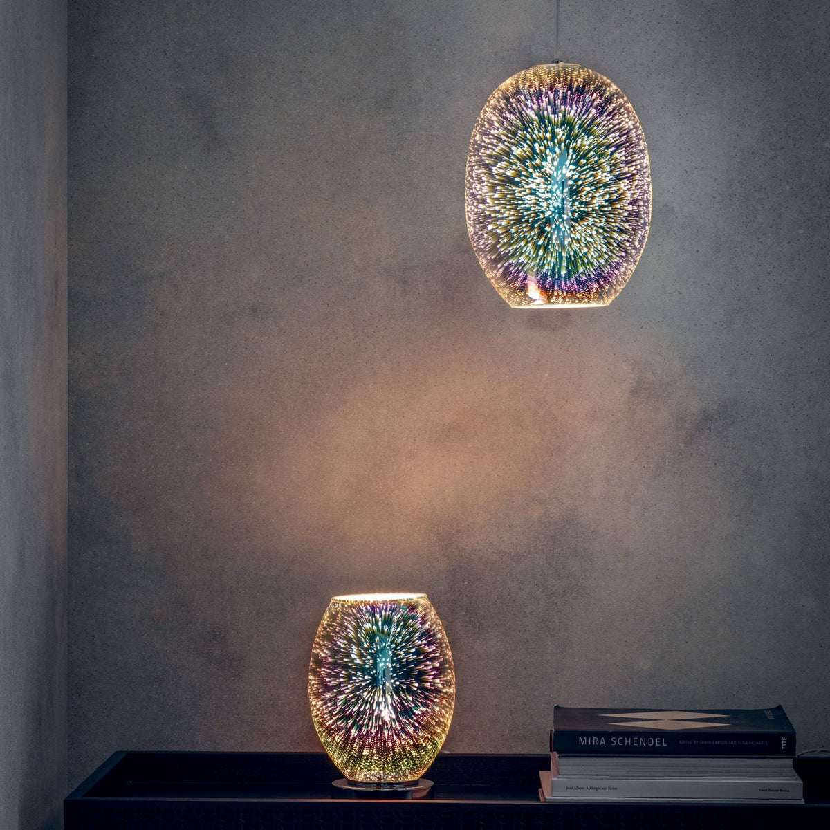 Stellar Chrome Holographic Glass and Chrome Touch Table Lamp