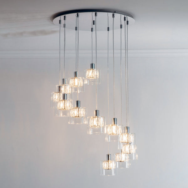 Verina Twelve Light Pendant in Chrome with Crystal Shades