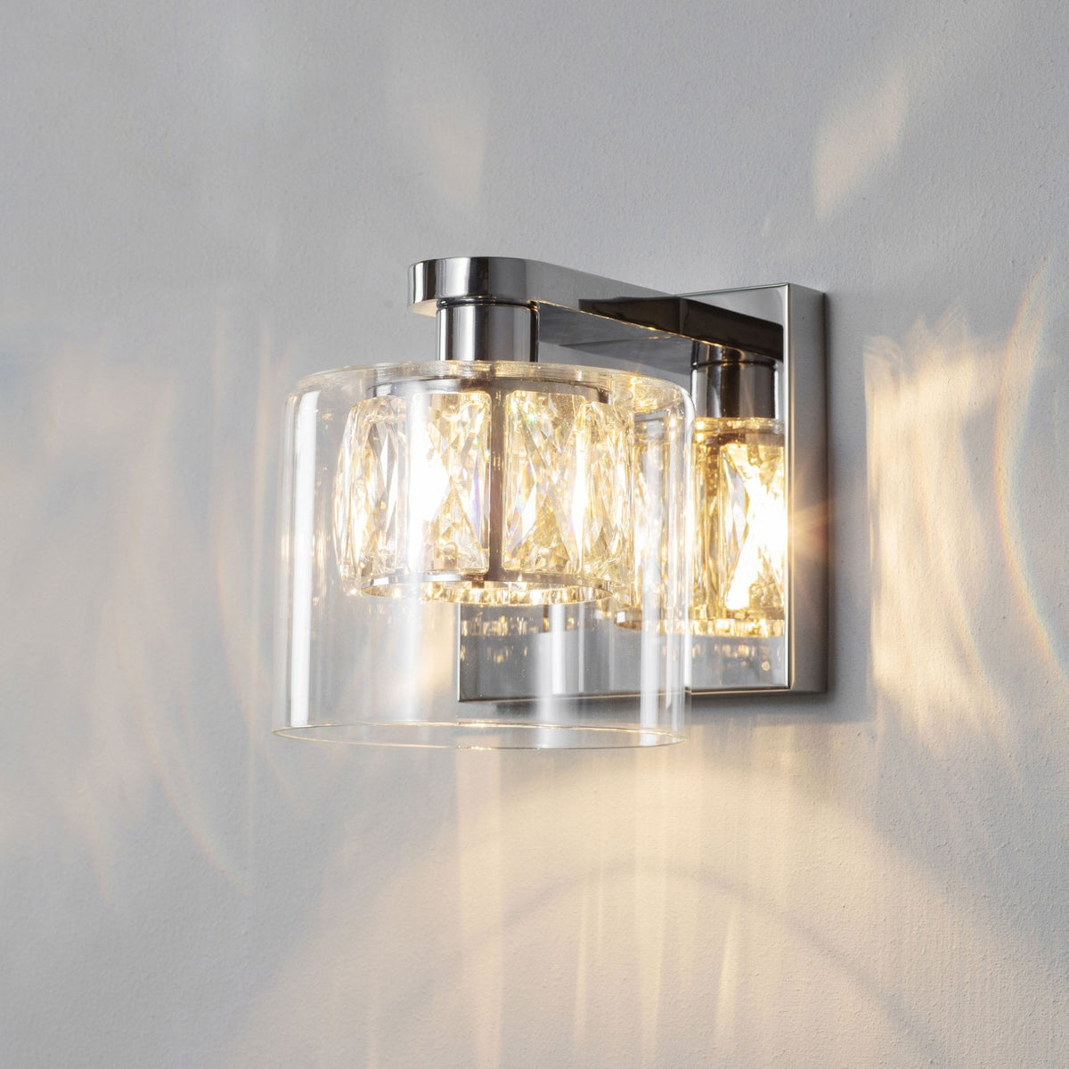 Verina Single Wall Light in Chrome with Crystal Shade