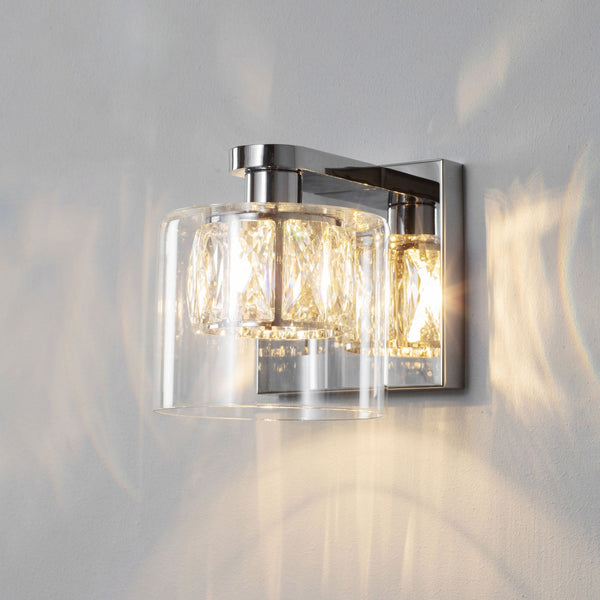 Verina Single Wall Light in Chrome with Crystal Shade