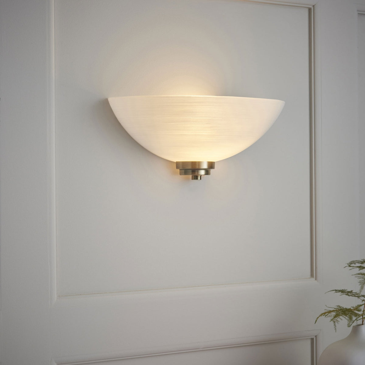 Welles Antique Brass Wall Light With White Glass Shade