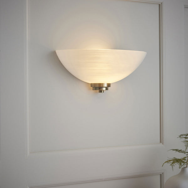 Welles Antique Brass Wall Light With White Glass Shade