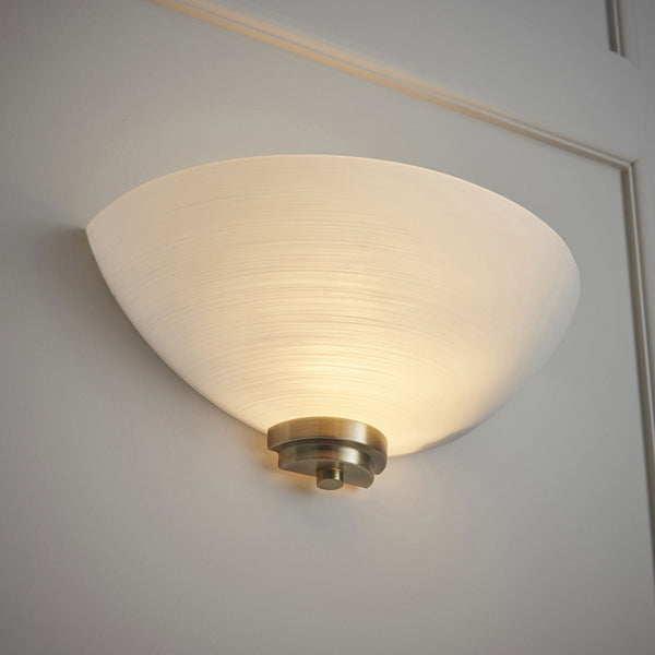 Welles Antique Brass Wall Light With White Glass Shade