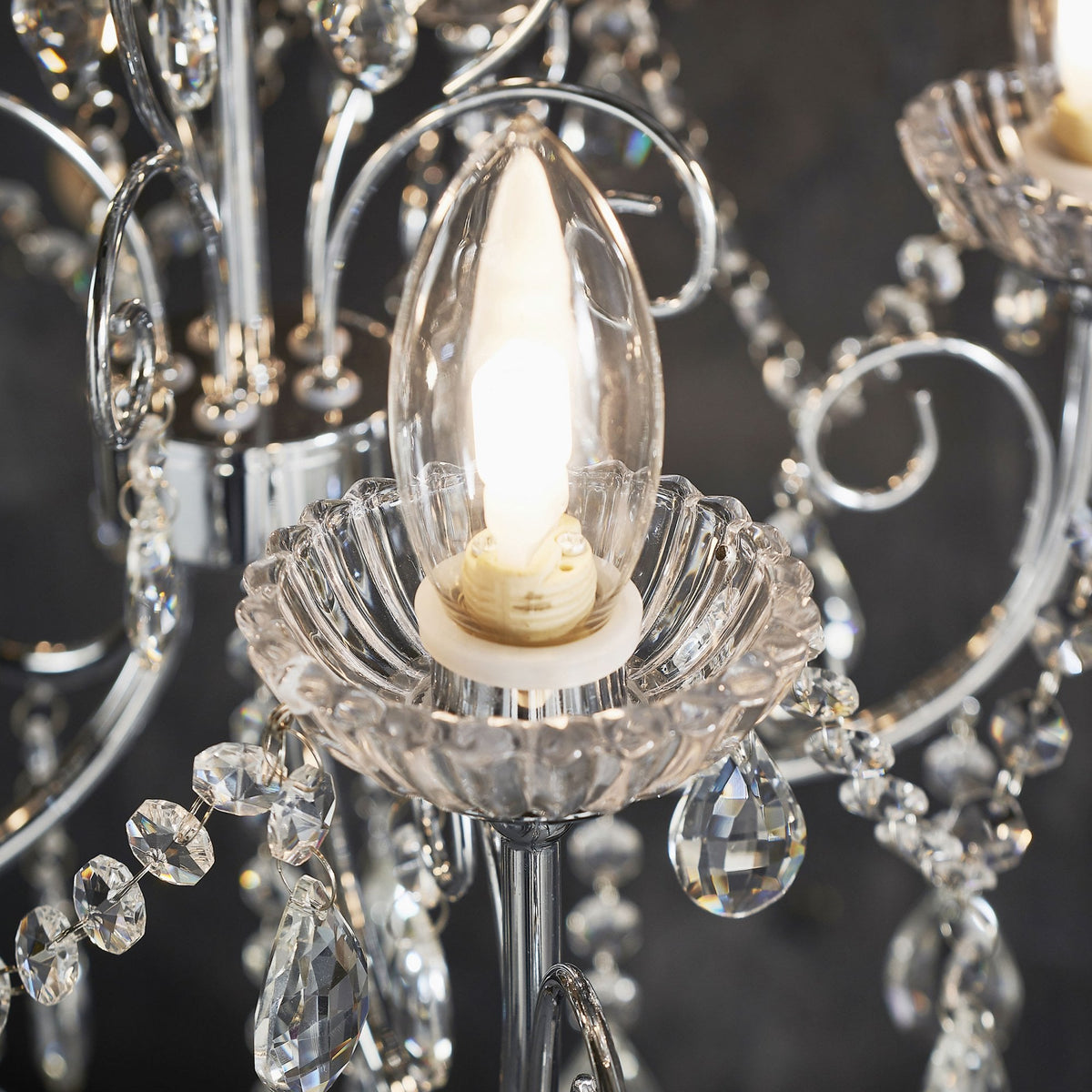 Tabitha Five Light IP44 Bathroom Chandelier in Polished Chrome with Faceted Crystals