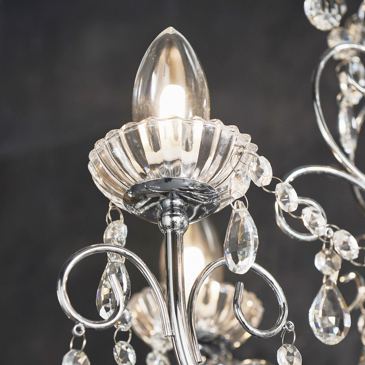 Tabitha Five Light IP44 Bathroom Chandelier in Polished Chrome with Faceted Crystals