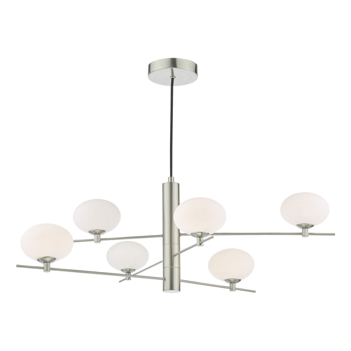 Jasper 6 Light Pendant In Satin Nickel With Opal Glass Shades