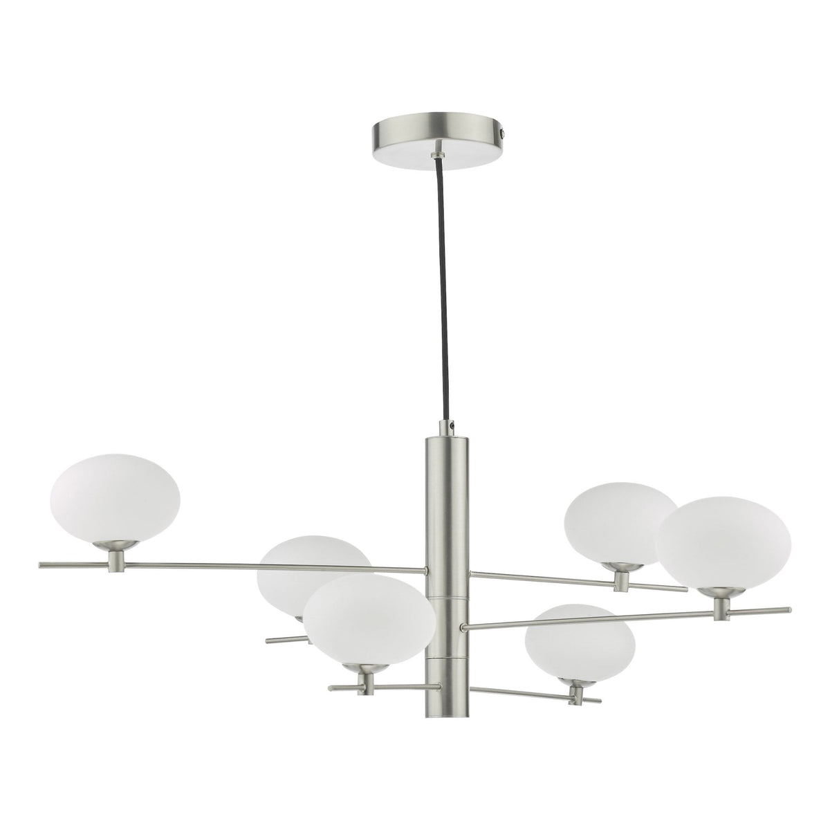 Jasper 6 Light Pendant In Satin Nickel With Opal Glass Shades