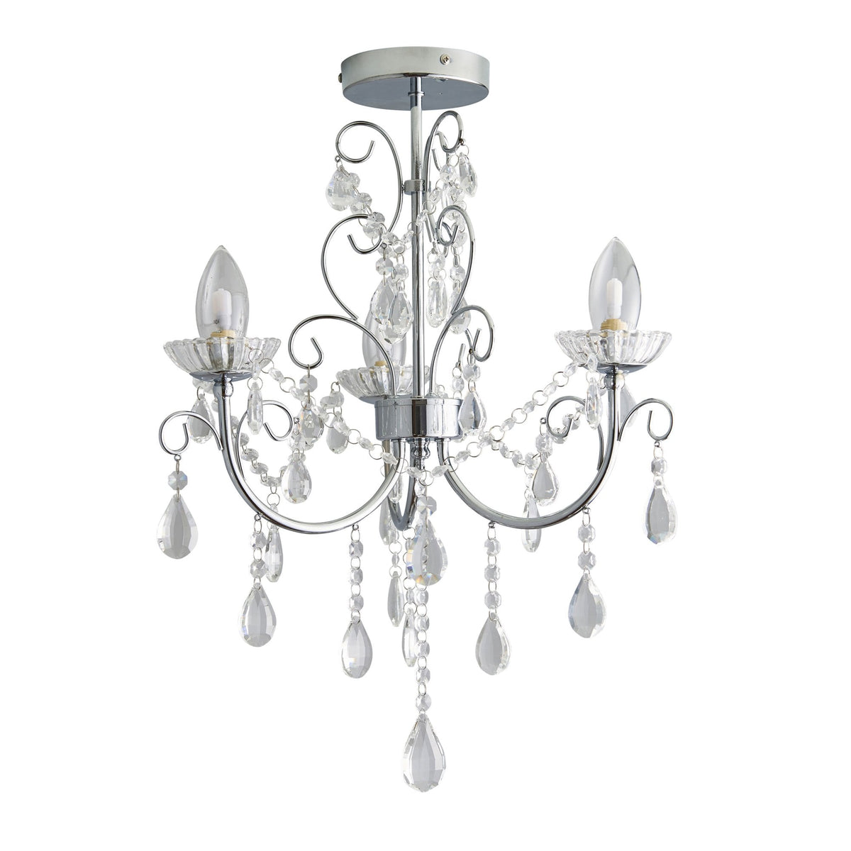 Tabitha Three Light IP44 Bathroom Semi Flush in Polished Chrome with Faceted Crystals