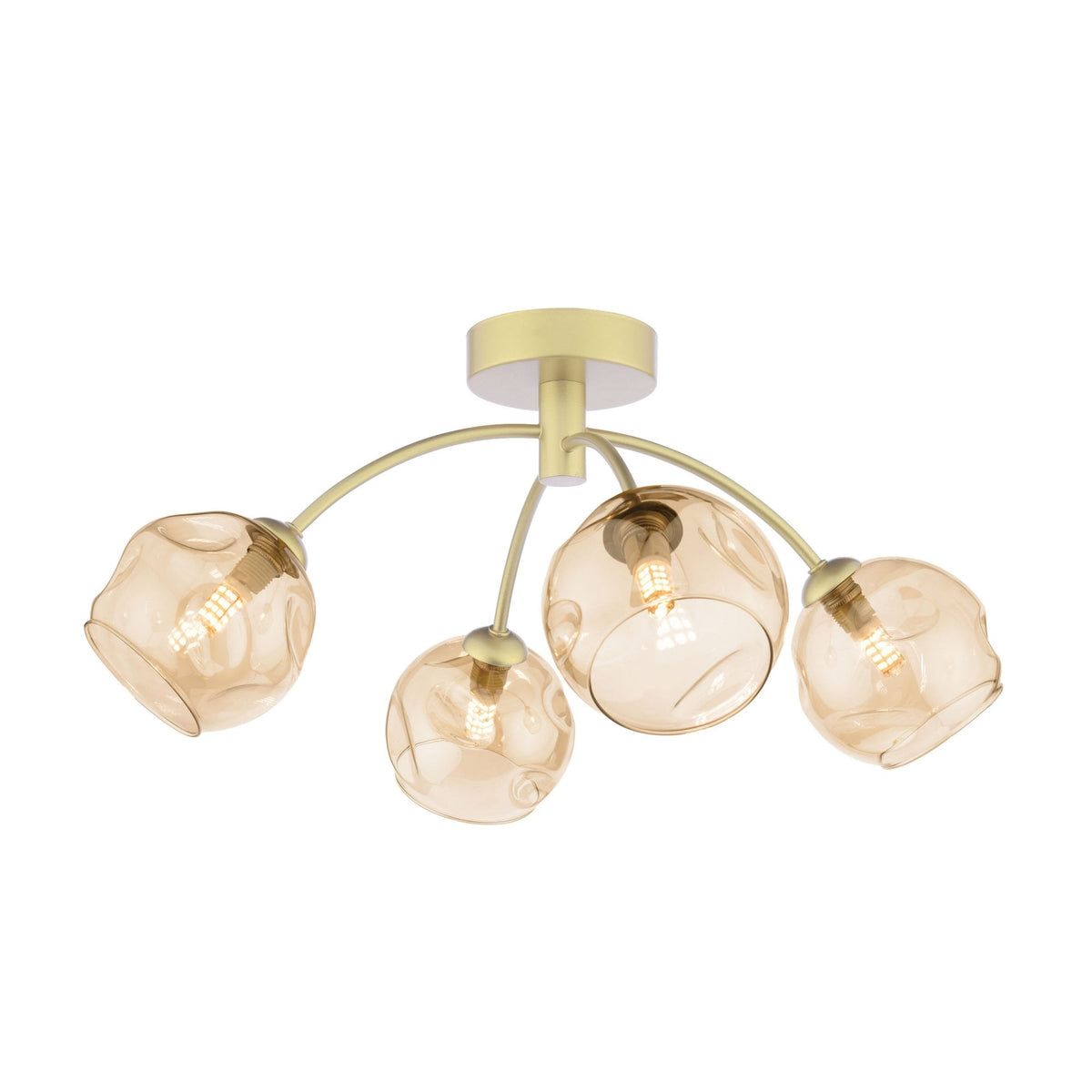 Izzy 4 Light Semi-Flush Ceiling Light In Gold With Champagne Dimpled Glass Shades