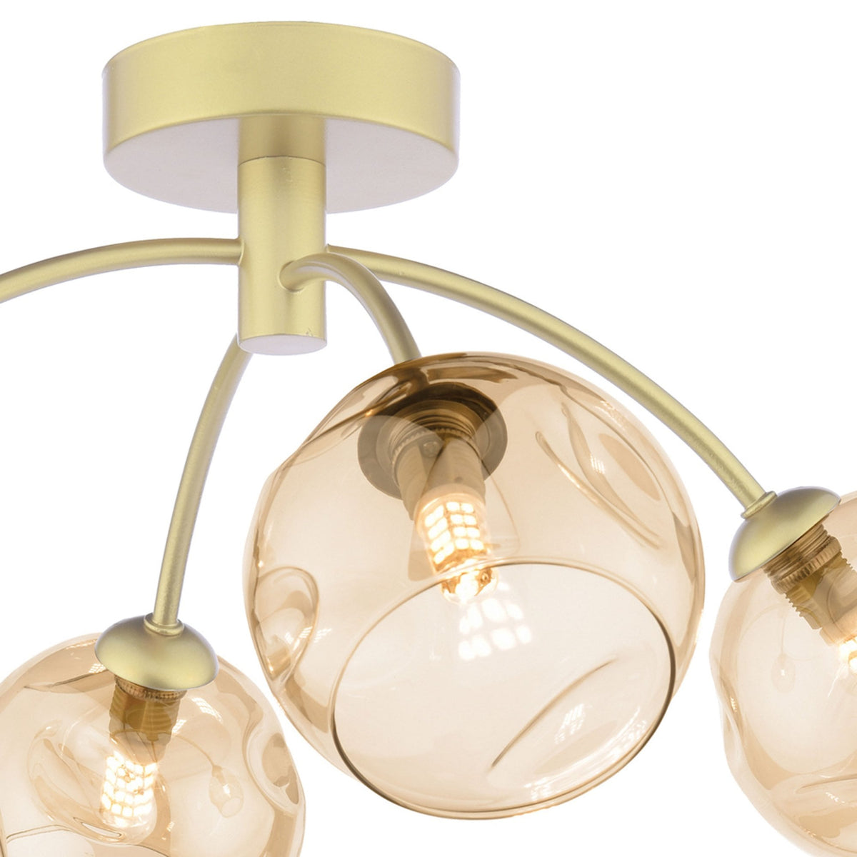 Izzy 4 Light Semi-Flush Ceiling Light In Gold With Champagne Dimpled Glass Shades