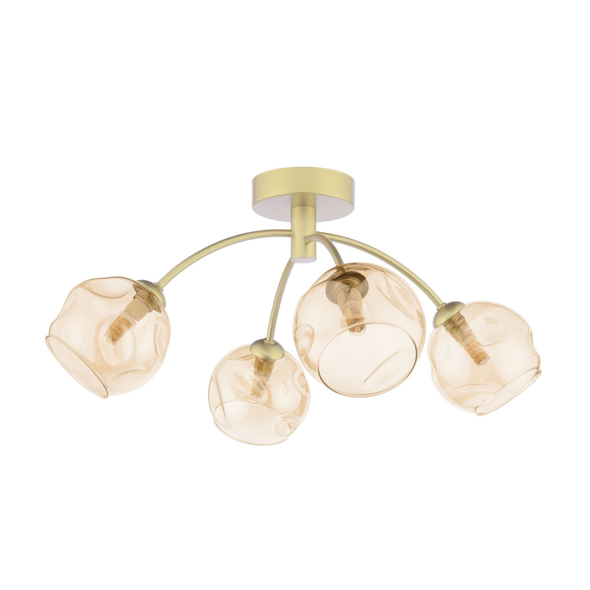 Izzy 4 Light Semi-Flush Ceiling Light In Gold With Champagne Dimpled Glass Shades