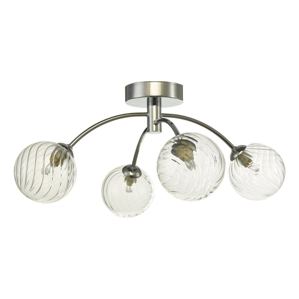 Izzy 4 Light Semi-Flush Ceiling Light In Polished Chrome With Clear Twisted Glass Shades