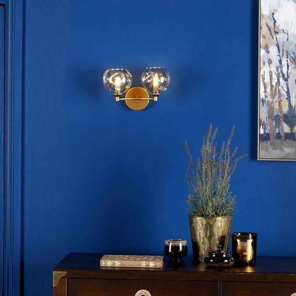 Izzy Twin Wall Light in Gold With Champagne Dimpled Glass Shades