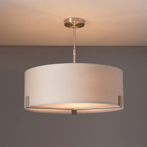 Hayfield 3lt Pendant in Satin Nickel with Off White Shade