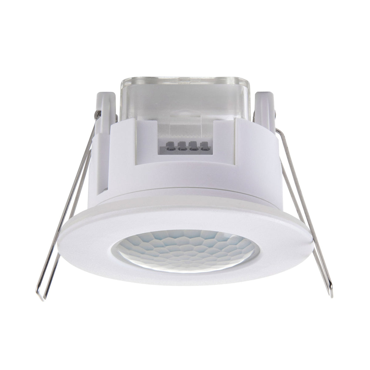 Ceiling mounted PIR occupancy sensor, white, with a frosted detection lens.