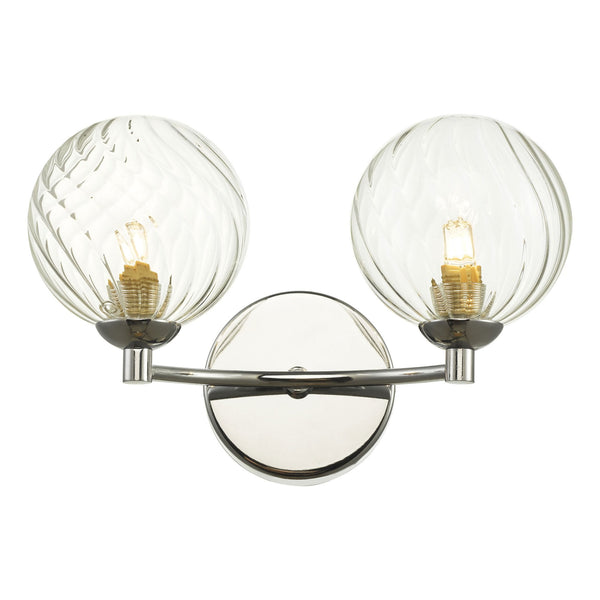 Izzy Twin Wall Light in Polished Chrome With Clear Twisted Glass Shades