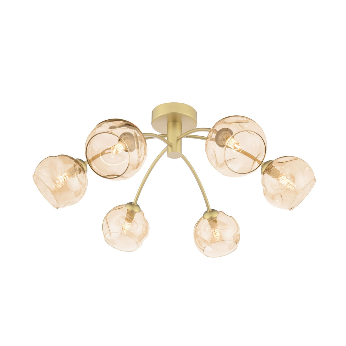Izzy 6 Light Semi-Flush Ceiling Light In Gold With Champagne Dimpled Glass Shades