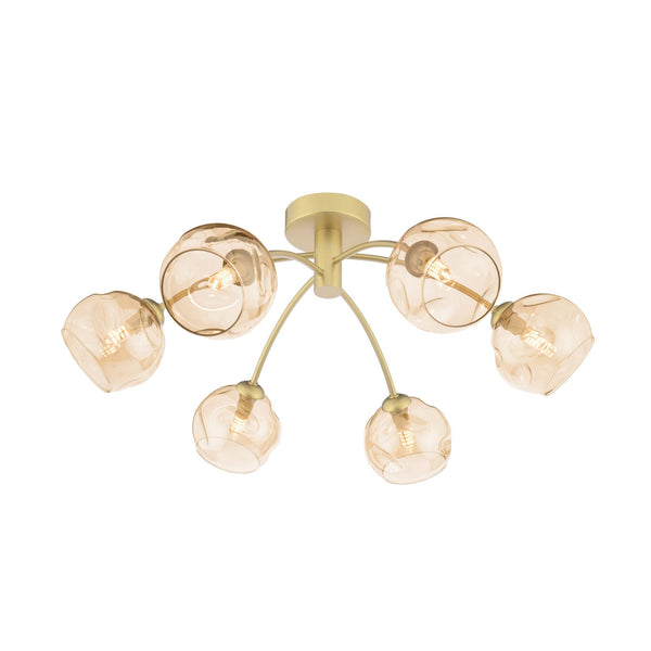 Izzy 6 Light Semi-Flush Ceiling Light In Gold With Champagne Dimpled Glass Shades
