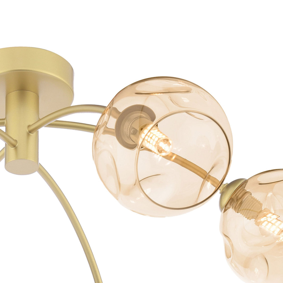 Izzy 6 Light Semi-Flush Ceiling Light In Gold With Champagne Dimpled Glass Shades