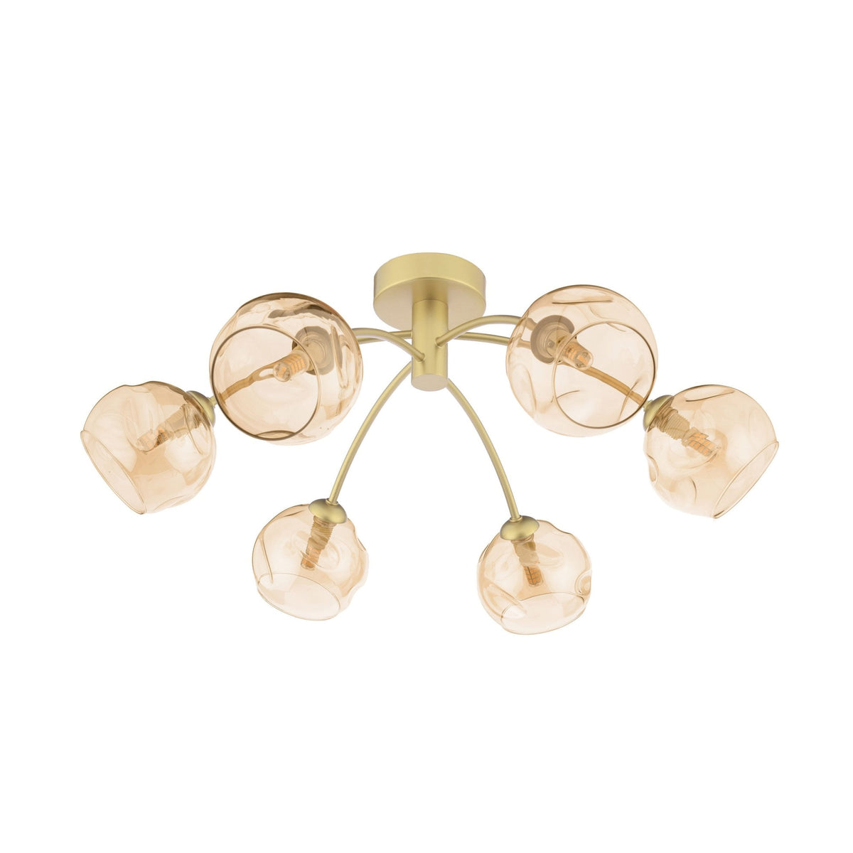 Izzy 6 Light Semi-Flush Ceiling Light In Gold With Champagne Dimpled Glass Shades