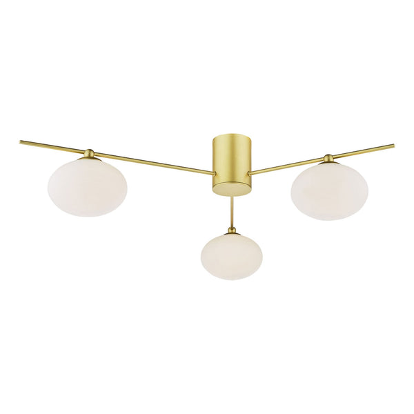 Jasper 3 Light Semi Flush Fitting In Satin Gold With Opal Glass Shades