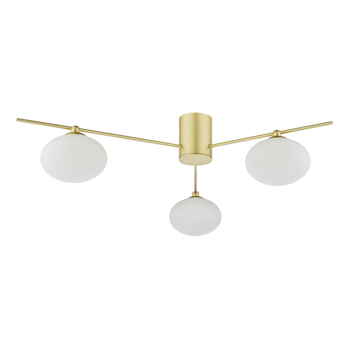 Jasper 3 Light Semi Flush Fitting In Satin Gold With Opal Glass Shades