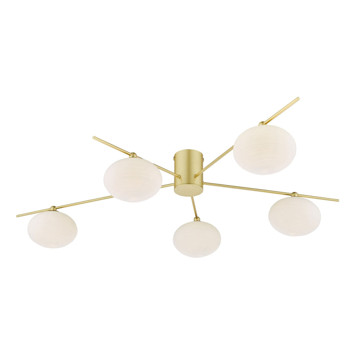 Jasper 5 Light Semi Flush Ceiling Light In Satin Gold With Opal Glass Shades