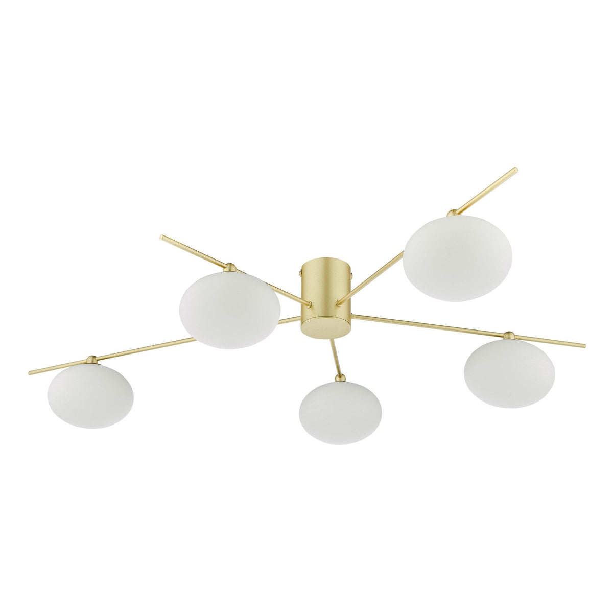 Jasper 5 Light Semi Flush Ceiling Light In Satin Gold With Opal Glass Shades