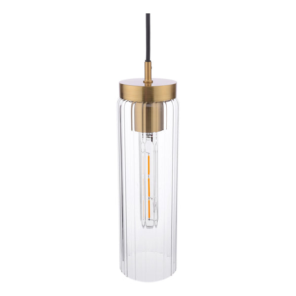 Jodelle Single Pendant In Polished Bronze With Ribbed Clear Glass Shade