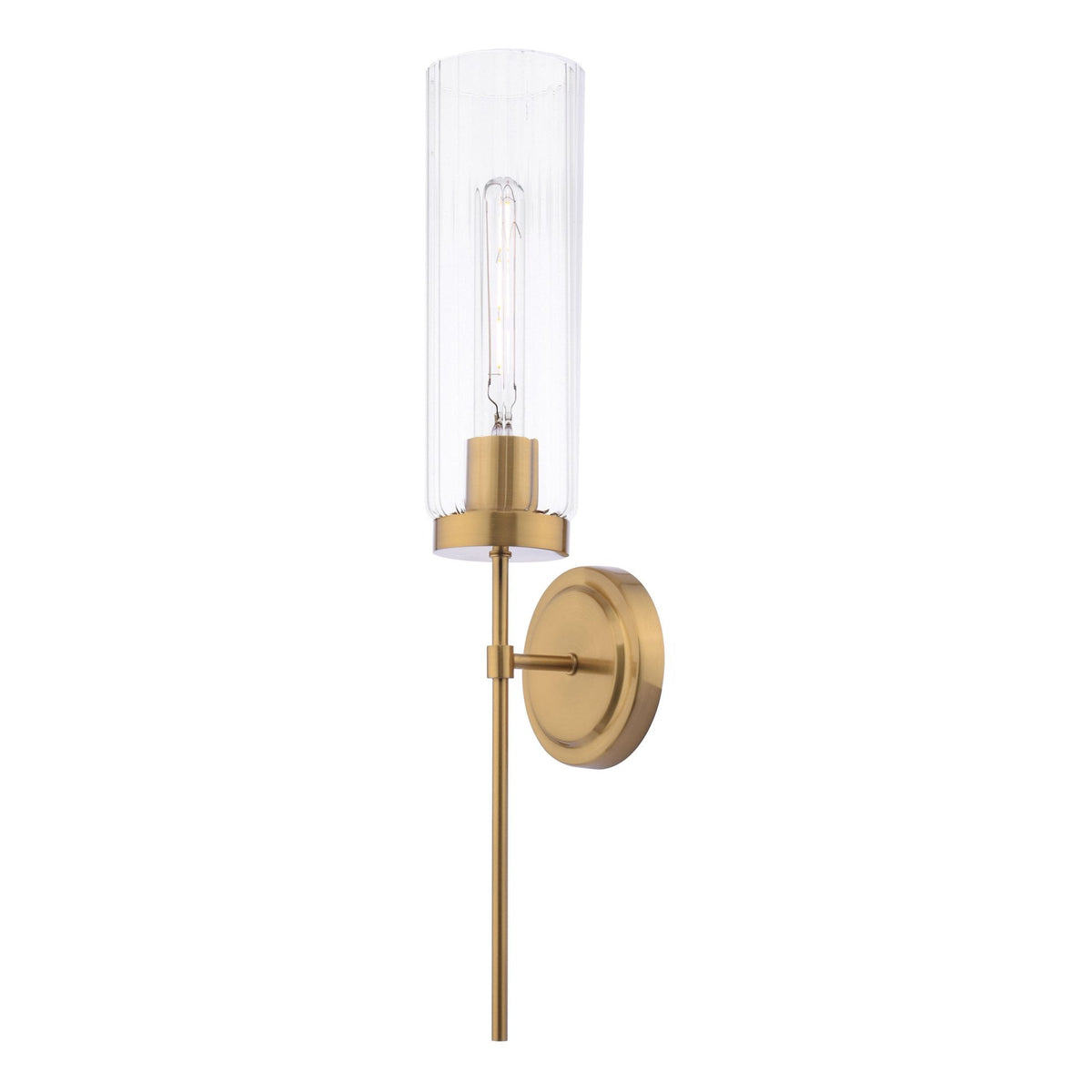 Jodelle Switched Wall Light In Polished Bronze With Ribbed Clear Glass Shade