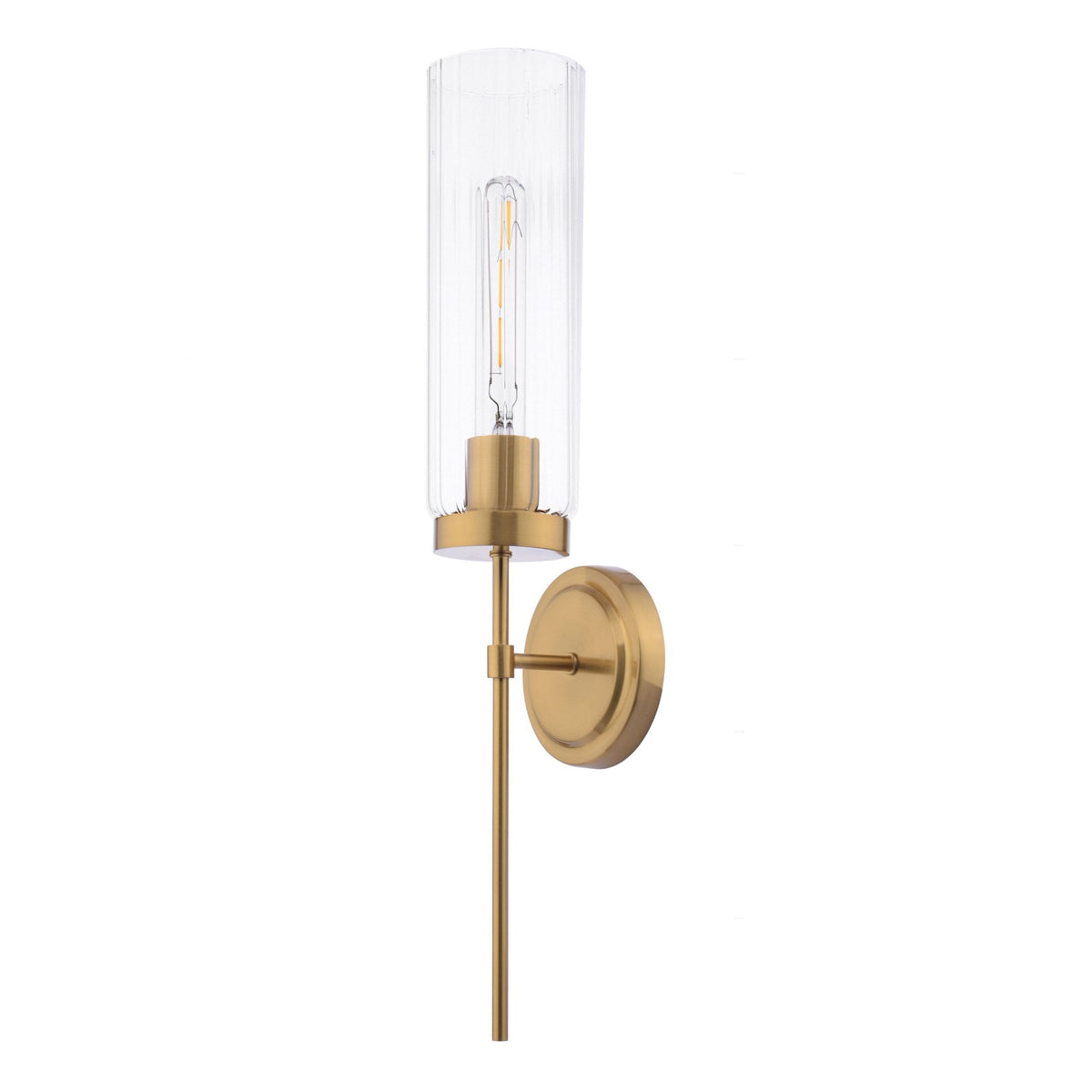 Jodelle Switched Wall Light In Polished Bronze With Ribbed Clear Glass Shade